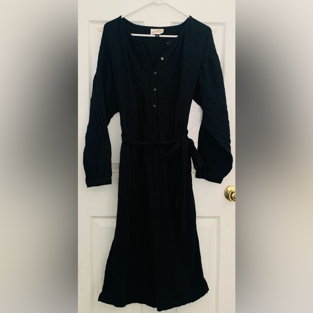 New, Universal Thread, Balloon Long Sleeve, Tie front Shirtdress Black, Sz M. - Picture 3 of 4
